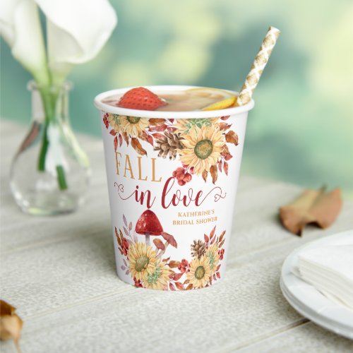 Fall In Love Rustic Floral Mushroom Bridal Shower Paper Cups