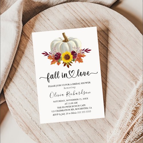 Fall in Love Rustic Floral Pumpkin Bridal Shower  Invitation