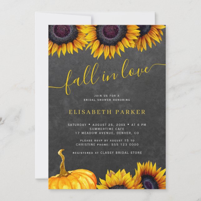Fall in Love rustic floral pumpkin bridal shower Invitation (Front)