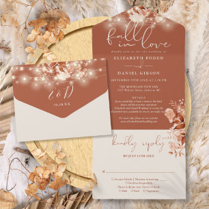 Fall In Love Rustic Floral String Lights Wedding All In One Invitation