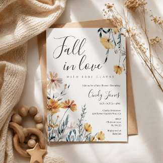 Fall in Love Rustic Floral Wildflower Baby Shower Invitation