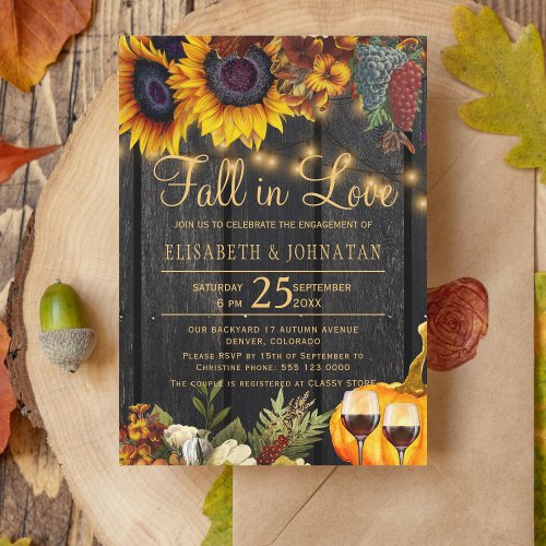 Fall in Love rustic floral wood engagement party Invitation