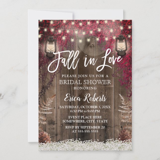 Fall in Love Rustic Flower & Lantern Bridal Shower Invitation (Front)