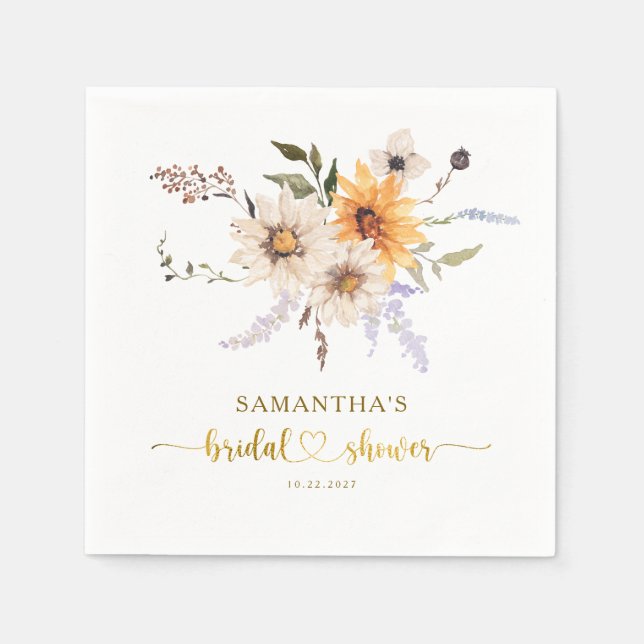Fall in Love Rustic Gold Sunflowers Bridal Shower  Napkins (Front)