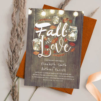 Fall In Love Rustic Mason Jar Lights Wedding Invitation by lovelywow at Zazzle