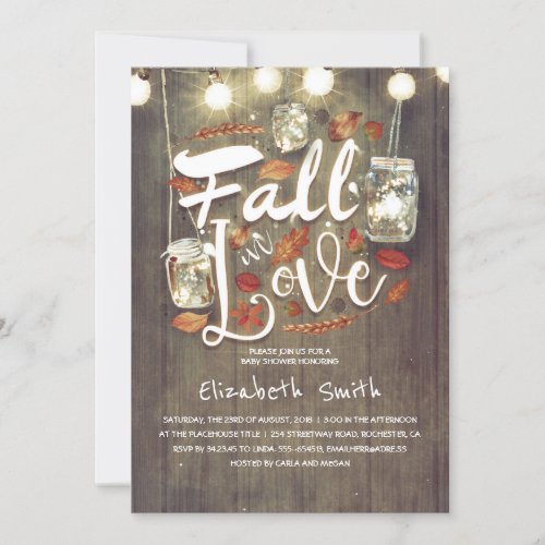 Fall in Love Rustic Mason Jars Baby Shower Invitation