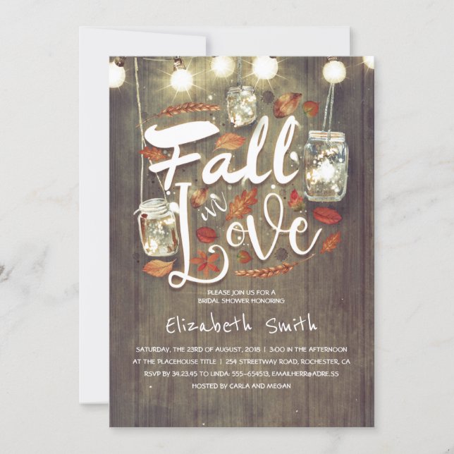 Fall in Love Rustic Mason Jars Bridal Shower Invitation (Front)