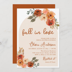 Fall in Love Rustic Orange Autumn Bridal Shower Invitation