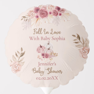 Fall In Love Rustic Pink Pumpkin Baby Shower Balloon