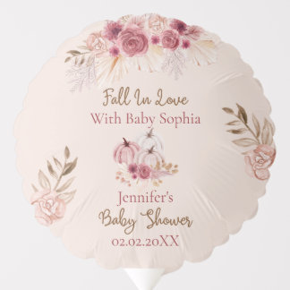 Fall In Love Rustic Pink Pumpkin Baby Shower Balloon