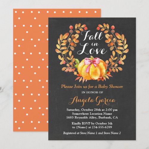 Fall in Love Rustic Pumpkin Baby Shower Invitation