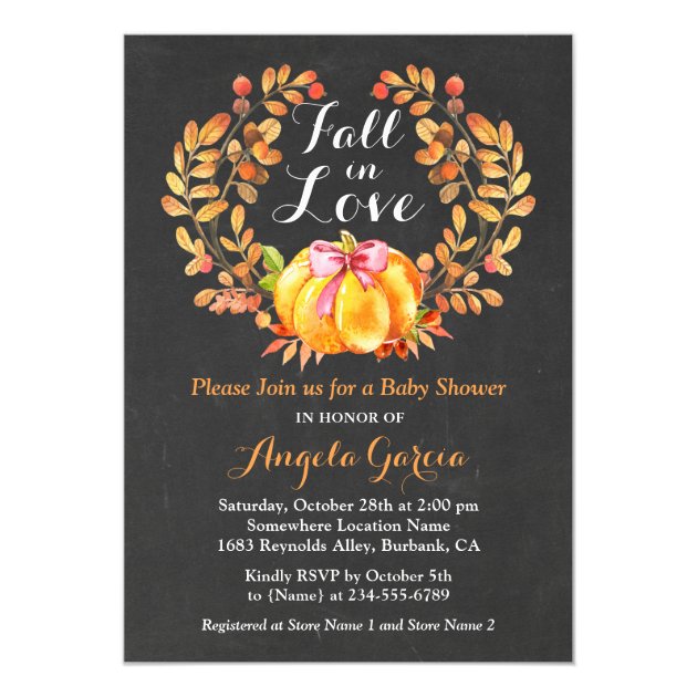 Fall In Love Rustic Pumpkin Baby Shower Invitation