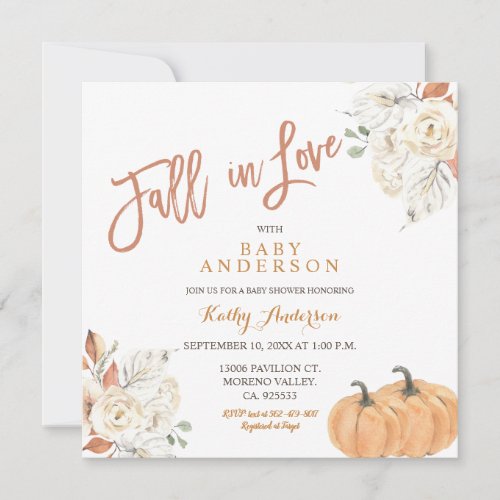 Fall in Love Rustic Pumpkin Baby Shower Invitation