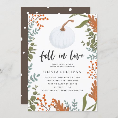 Fall In Love Rustic Pumpkin Bridal Shower Invitation