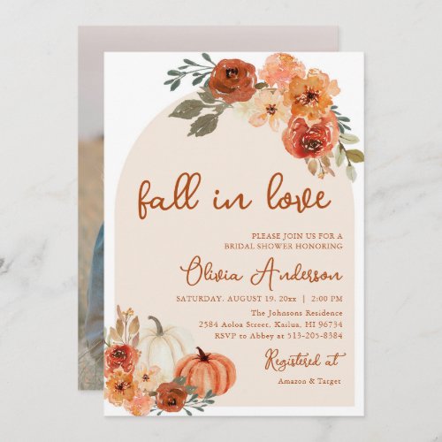 Fall in Love Rustic Pumpkin Bridal Shower Invitation