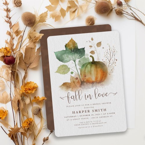 Fall In Love Rustic Pumpkin Bridal Shower  Invitation