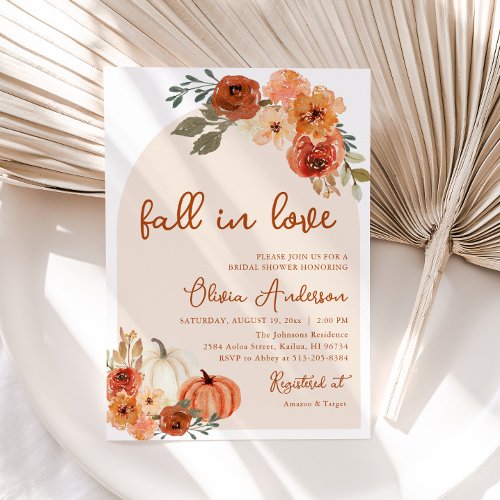 Fall in Love Rustic Pumpkin Bridal Shower Invitation