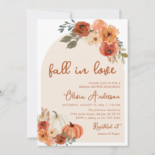 Fall in Love Rustic Pumpkin Bridal Shower Invitation
