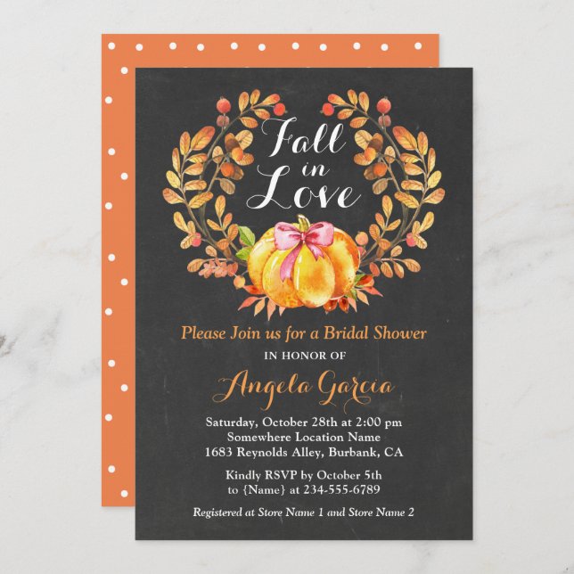 Fall in Love Rustic Pumpkin Bridal Shower Invite (Front/Back)