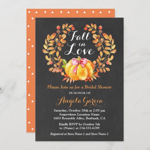 Fall in Love Rustic Pumpkin Bridal Shower Invite - Create your perfect invitation with this pre-designed templates, you can easily personalize it to be uniquely yours. For further customization, please click the "customize further" link and use our easy-to-use design tool to modify this template. If you prefer Thicker papers / Matte Finish, you may consider to choose the Matte Paper Type.