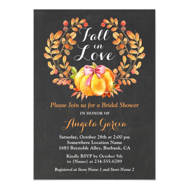 Fall In Love Rustic Pumpkin Bridal Shower Invite