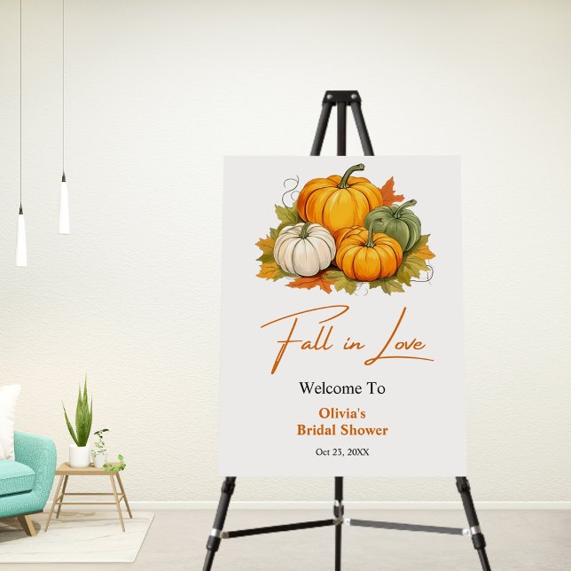 Fall in Love Rustic Pumpkin Bridal Shower Welcome  Foam Board (Fall in Love Autumn Rustic Pumpkin Bridal Shower Welcome Sign    )