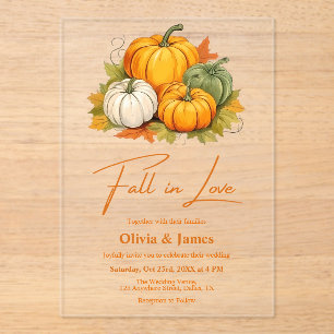 Fall in Love Rustic Pumpkin Burnt Orange Wedding Acrylic Invitations