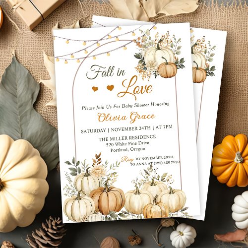 Fall In Love Rustic Pumpkin  Floral Baby Shower Invitation