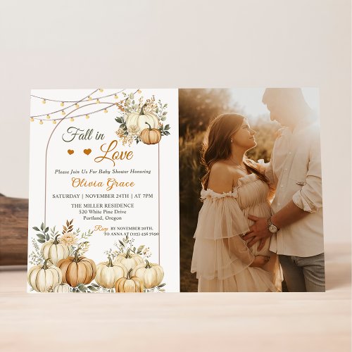 Fall In Love Rustic Pumpkin  Floral Baby Shower Invitation