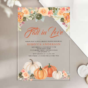 Fall in Love Rustic Pumpkin Floral Bridal Shower Acrylic Invitations