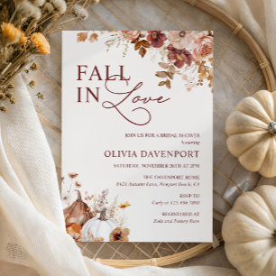 Fall in Love Rustic Pumpkin Floral Bridal Shower Invitation