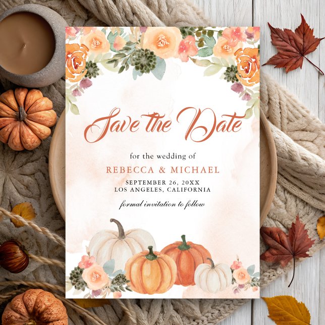 Fall in Love Rustic Pumpkin Floral Wedding Save The Date (Creator Uploaded)