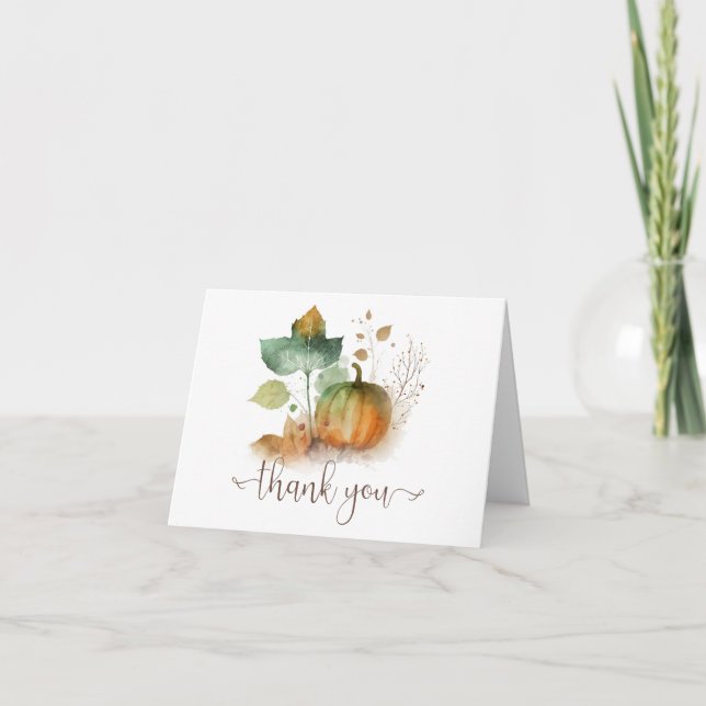 Fall In Love Rustic Pumpkin  Letterpress Thank You Card (Front)