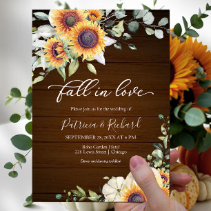 Fall in Love Rustic Pumpkin Sunflower Wedding Invitation