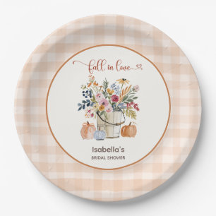 Fall In Love Rustic Pumpkins Florals Watercolor Paper Plates