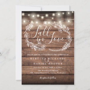 Fall In Love Rustic String Lights Autumn Wedding Invitation