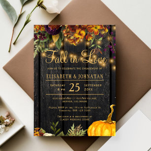 Fall in love rustic string lights engagement party invitation