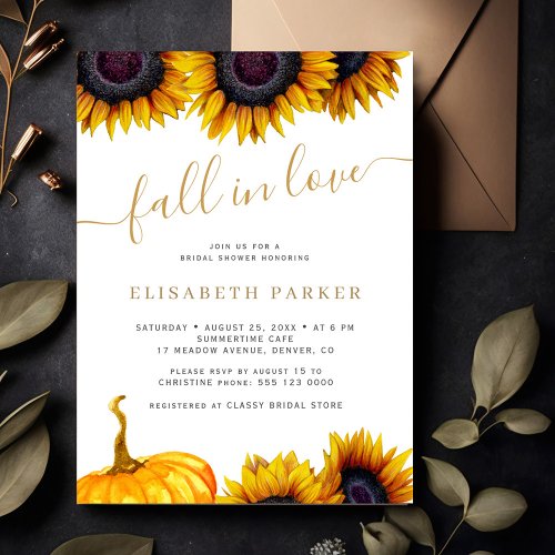 Fall in Love rustic sunflower bridal shower Invitation