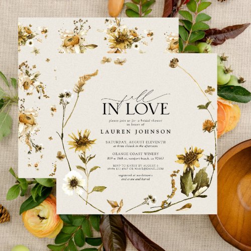 Fall in Love Rustic Sunflower Bridal Shower Invitation