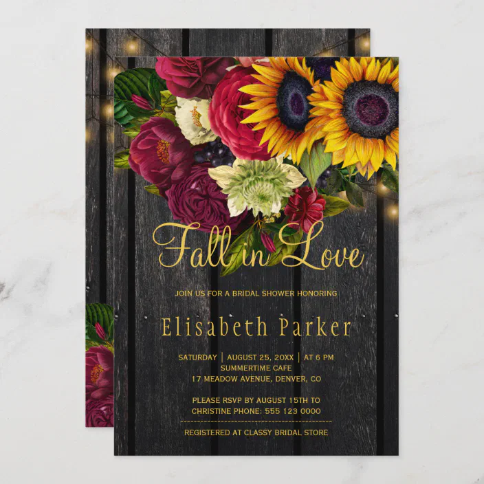 Rustic Country Fall Wedding Invitations Bridal Shower Cards Personalized Qty 25 