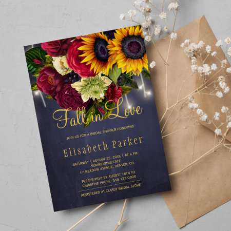 Fall In Love Rustic Sunflower Roses Bridal Shower Invitation
