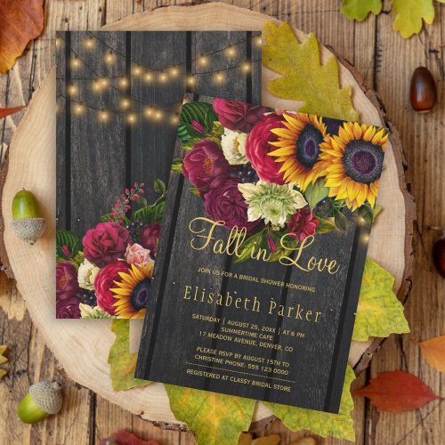 Fall in love rustic sunflower roses bridal shower invitation