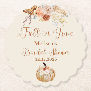 Fall In Love Rustic Terracotta Bridal Shower Paper Coaster