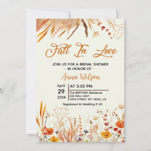 fall in love Rustic watercolor Bridal Shower Invitation