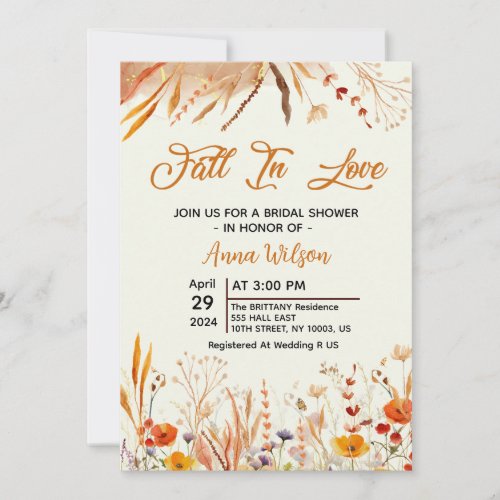 fall in love Rustic watercolor Bridal Shower Invitation
