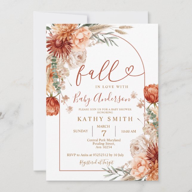 Fall In Love Rustic Wildlower Arch Baby Shower Invitation (Front)
