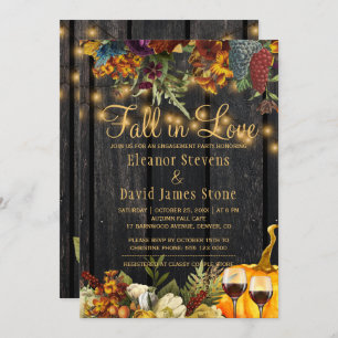 Fall in Love rustic wood floral engagement party Invitation