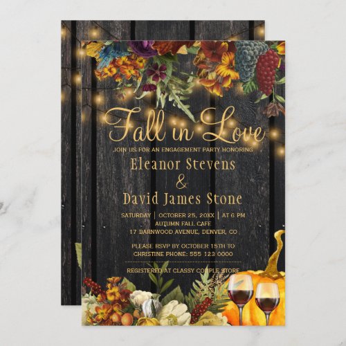 Fall in Love rustic wood floral engagement party Invitation
