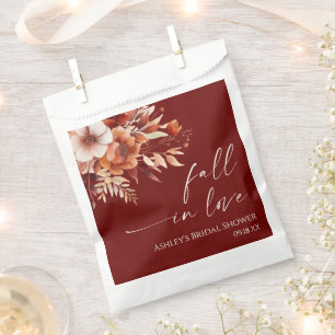 Fall In Love Rusty Burgundy Floral Bridal Shower Favor Bag