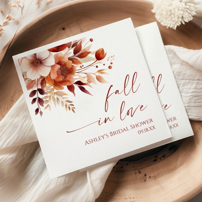 Fall In Love Rusty Burgundy Floral Bridal Shower Napkins (Creator Uploaded)